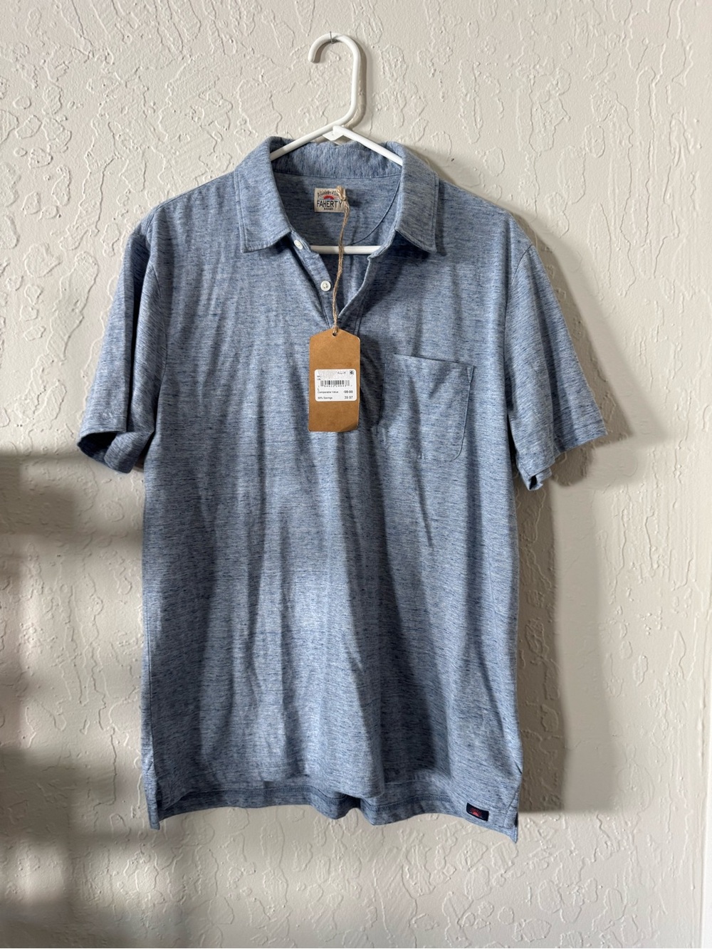 Faherty Men’s Heather Blue Short-Sleeve Polo Shirt L
